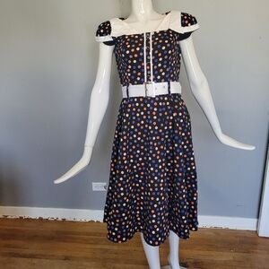 Hearts and Roses Polka Dot Belted Dress, GUC, Size 6